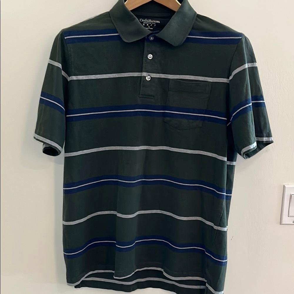 Croft & Barrow Green and Blue Striped Polo Shirt